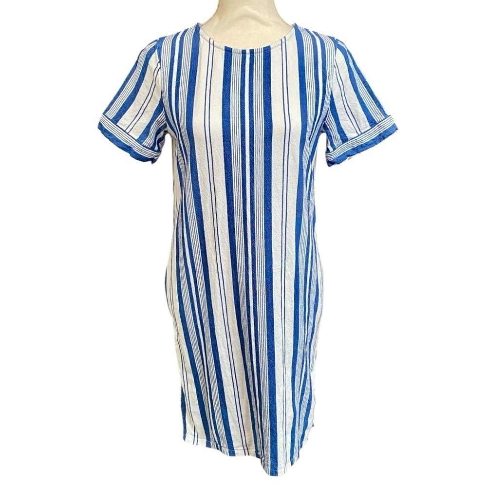 A.P.C. Robe Naxos Blue White Stripe Cotton Shift Dress FR38 US 6